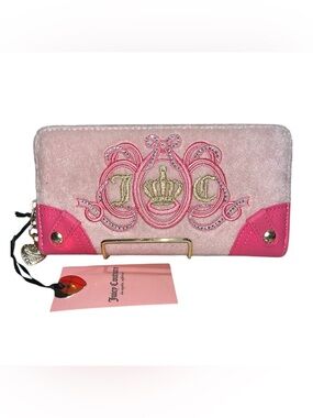 Juicy Couture Pink Embroidered Crown Zip Wallet